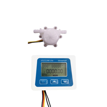 Complete digital water flow meter kit including the US211M controller, POM Hall effect sensor, and wiring.